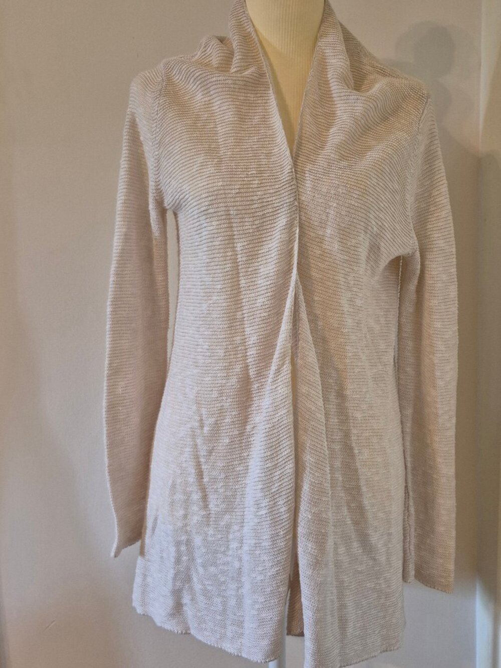 Eileen Fisher M Linen Cotton Open Front Cardigan Ribbed Knit Coastal Lagenlook